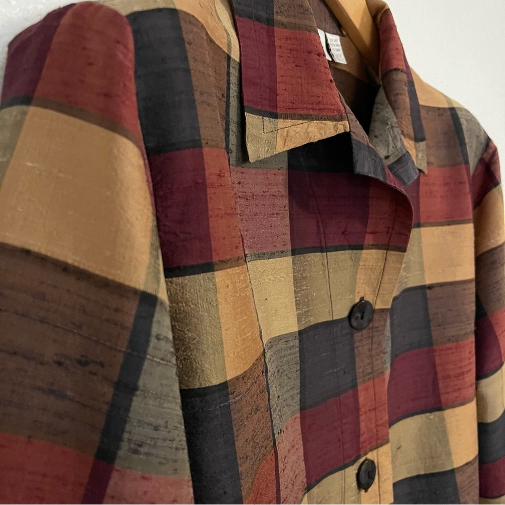 Vintage 1990’s Chico’s Design Silk Button-Front Check Plaid Jacket - Picture 9 of 13